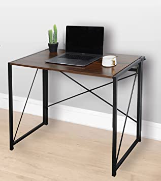 Folding Desk Workstation Foldable Computer Desk for Office Home Study Writing Table No Assembly Miami (Walnut)