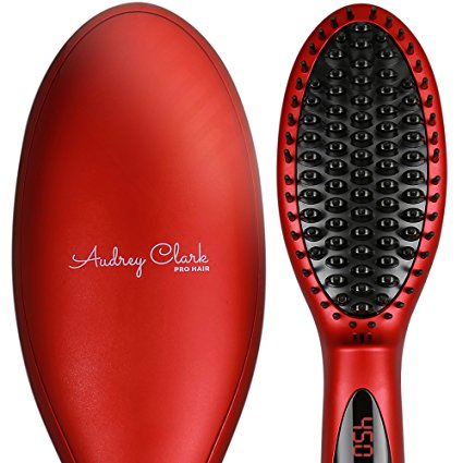 2017 Audrey Clark PRO HAIR Ionic Hair Straightener Brush – Full Set in a Premium Gift Box, Anti-Scald, Adjustable Temperatures w/ LCD Display – Anti-Static Technology to Reduce Frizz.