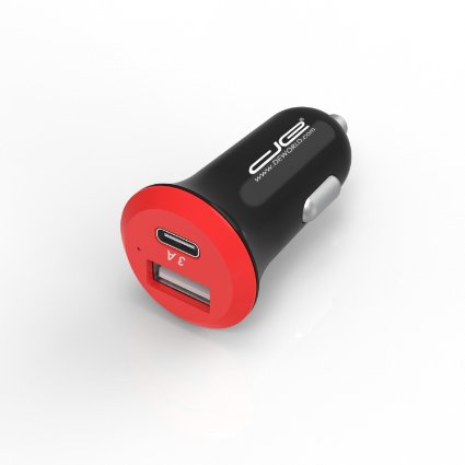 USB USB C and USB A Car Charger - 2x Ports - 3.1 AMP Portable Super Fast Car Charger - Black/Red
