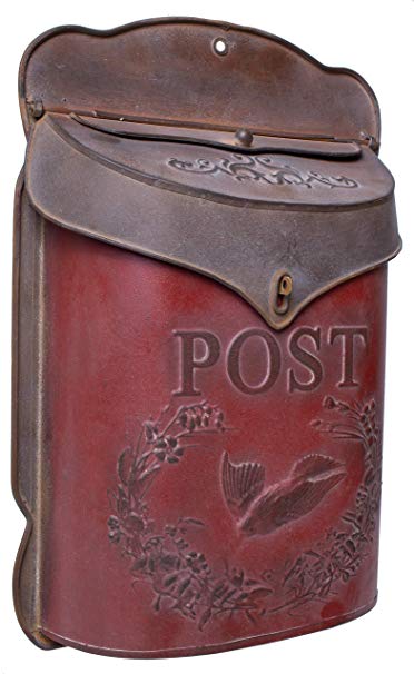 Red & Rust Post Box, Aged Vintage Inspired Shabby Chic Large Metal Mailbox, Wall Mounted Design, 11 x 15 Inches