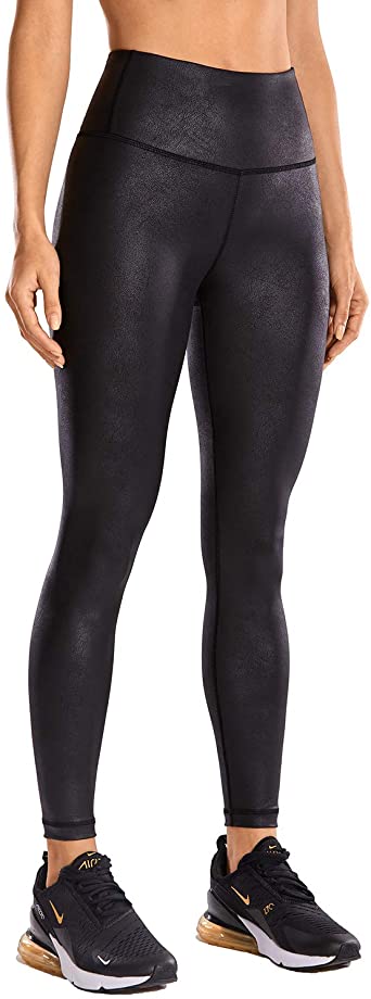 CRZ YOGA Women's Fashion Coated Faux Leather Legging High Waist Pants Workout Tights -28 Inches