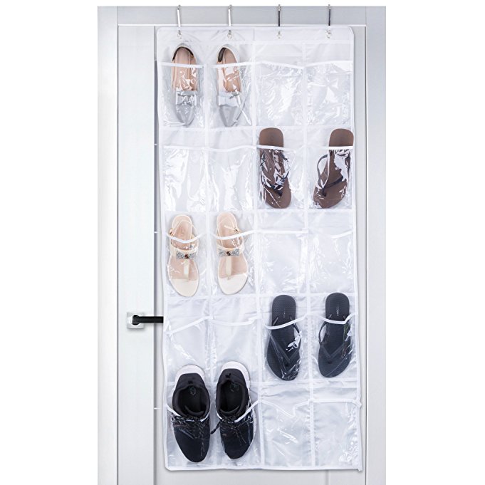 L-Fine Sturdy Over the Door Shoe Organizer 20 Extra Large Crystal Clear Pockets, Gray (52in x 24in)