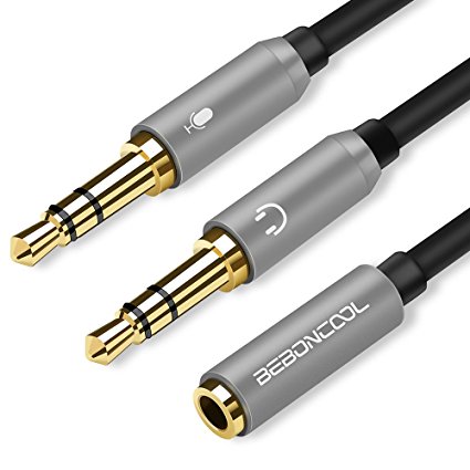 3.5mm Female to 2 Dual Male Headphone Mic Audio Y Splitter Cable, BEBONCOOL Headphone Splitter For Smartphone Headset to PC Adapter