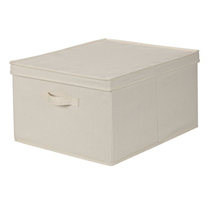 Household Essentials 115 Storage Box with Lid and Handle- Natural Beige Canvas - Jumbo