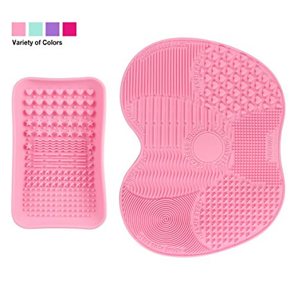 ESARORA Makeup Brush Cleaning Mat & Makeup Brush Cleaning Plate (Pink)