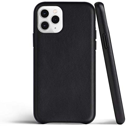 totallee iPhone 11 Pro Leather Case, Slim Thin Full Genuine Leather Premium Cover for Apple iPhone 11 Pro (Black Leather)