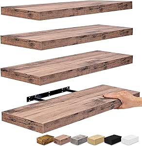 Sorbus Floating Shelves, Wall Shelves for Bedroom, Kitchen, Living Room, Bathroom Shelves Over The Toilet, Home Decor, Farmhouse Style, 24 x 9 Inch Wall Mounted Floating Shelves for Wall (4 Pack)