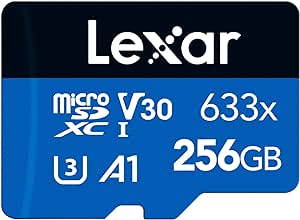 Lexar 633x 256GB Micro SD Card, microSDXC UHS-I Card   SD Adapter, microSD Memory Card up to 100MB/s Read, A1, Class 10, U3, V30, TF Card for Smartphones/Tablets/IP Cameras (LMS0633256G-BNAAA)