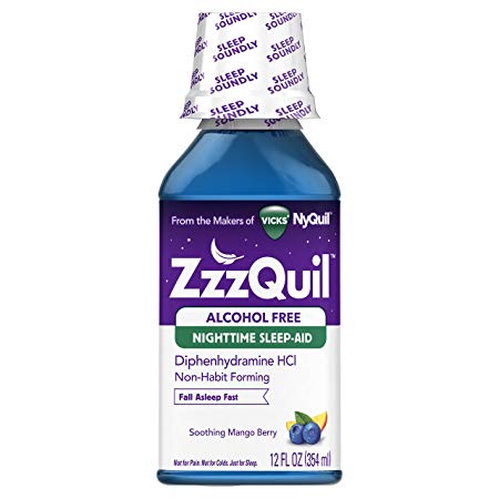 ZzzQuil Nighttime Sleep Aid Alcohol Free Liquid, Soothing Mango Berry Flavor, 12 Fl Oz