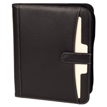 Genuine Pebble Leather, Executive Zippered Professional Business or Student Portfolio Padfolio Organizer with Tablet Holder, Notepad, Calculator, Document Folders and Outside Pocket with Snap Closure