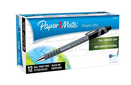Paper Mate FlexGrip Ultra Retractable Ballpoint Pen, Fine Point, Black, 12-Count