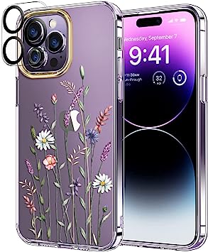 luolnh Compatible with iPhone 14 Pro Case with Flowers,for Girly Women,Shockproof Clear Floral Pattern Hard Back Cover for iPhone 14 Pro 6.1 inch 2022 -Wildflower