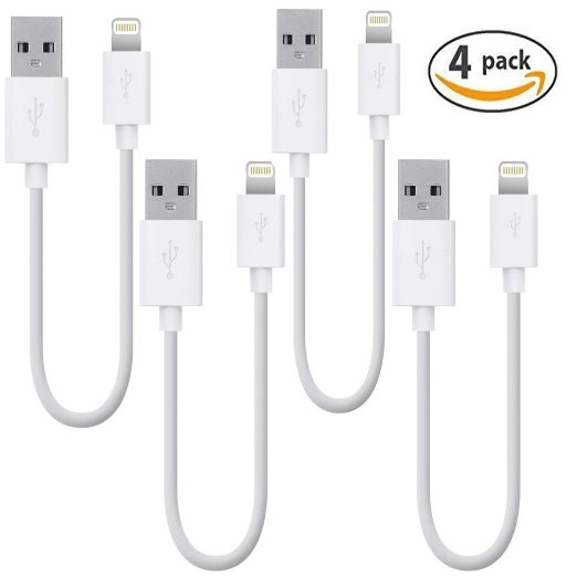 Lightning Cable, Outtek(4 Pack) 1ft / 0.3m Extra Short Tangle-Free Lightning to USB Cable Charger for iPhone, iPod and iPad (White)