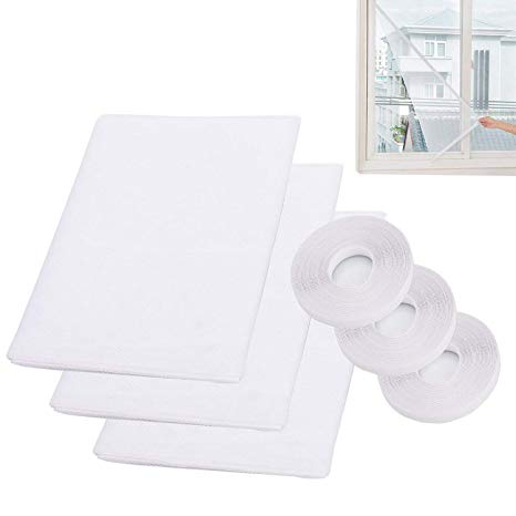 3 Pack Mosquito Net for Windows, Phogray [Upgrade] Fly Window Screen Mesh Insect Netting 1.3m x 1.5m Bug Bee Mosquito Protector with 3 Rolls Self-Adhesive Tapes [10mm Wide] White