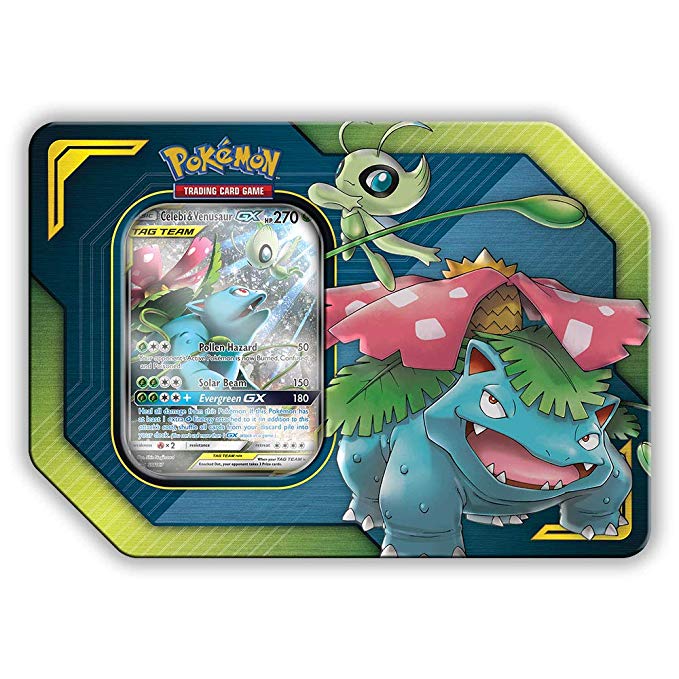 Pokemon Tag Team Tin Celebi & Venusaur-GX- TCG: Sun & Moon Box- 4 Booster Packs | 1 Foil Art Celebi & Venusaur-GX Foil Card