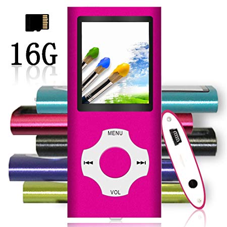Tomameri - Portable MP3 / MP4 Player with Rhombic Button, Including a 16 GB Micro SD Card and Support Up to 32GB, Compact Music, Video Player, Photo Viewer, Video and Voice Recorder Supported -Pink