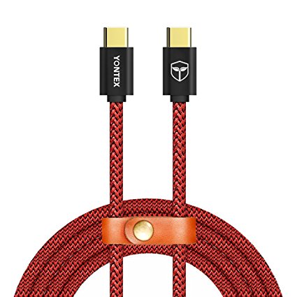 6.6ft USB C to USB C Cable, USB 2.0 Type-C Cable Nylon Braided for MacBook Pro, Google Pixel, OnePlus 3, LG G6, Samsung Galaxy S8, S8 Plus, Nintendo Switch and More by YONTEX (Red)