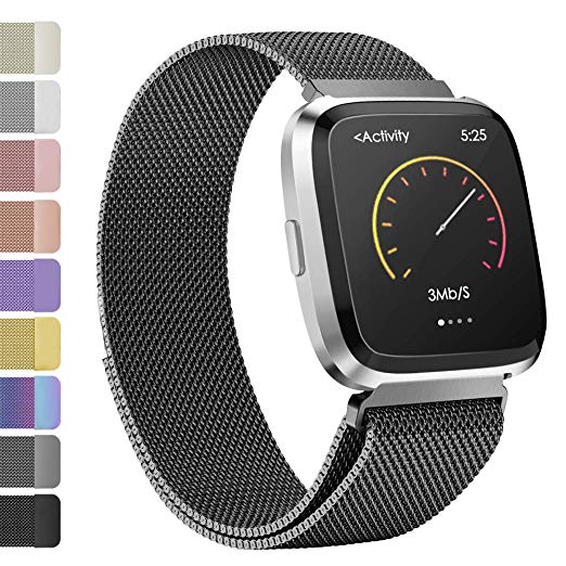 iGK Metal Replacement Bands Compatible for Fitbit Versa/Versa Lite Edition/Versa 2, Stainless Steel Loop Metal Mesh Bracelet Unique Magnet Lock Wristbands