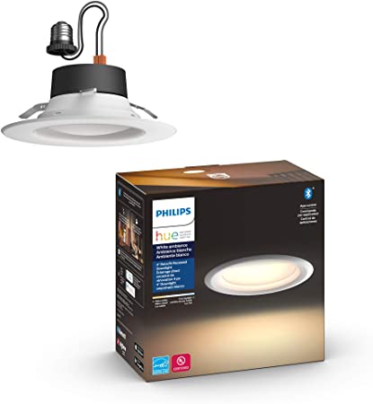 Philips Hue 802892 White Ambiance LED Smart Retrofit 4-inch Recessed Downlight, Bluetooth & Zigbee Compatible, Warm-to-Cool White Light (Hue Hub Optional)