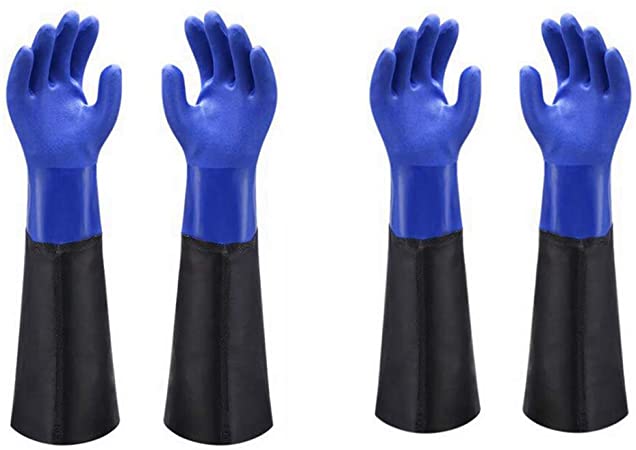 Waterproof PVC Coated Glove with Cotton Liner,Heavy Duty Latex Gloves, Resist Strong Acid, Alkali and Oil,Fishing Operation rubber Gloves -23", 2 Pair