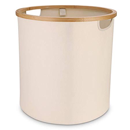 Simtive Bamboo Laundry Basket, Foldable Extra Large (72L) Storage Basket with Built-in Handles, Freestanding Cloth Basket with Waterproof Coating, Beige