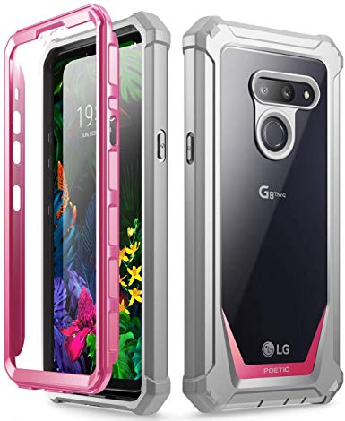 LG G8 ThinQ Rugged Clear Case, Poetic Full-Body Hybrid Shockproof Bumper Cover, Built-in-Screen Protector, Guardian Series, for LG G8 ThinQ Verizon/AT&T/Sprint/T-Mobile(2019), Pink/Clear