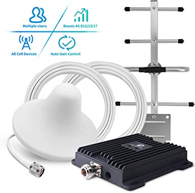 Cell Phone Signal Booster for Home and Office - Boost Verizon AT&T 4G Volte Voice & Data Signal by Dual 700MHz Band 12/13/17 Repeater Amplifier Kit with Ceiling/Yagi Antennas Up to 4,500Sq Ft