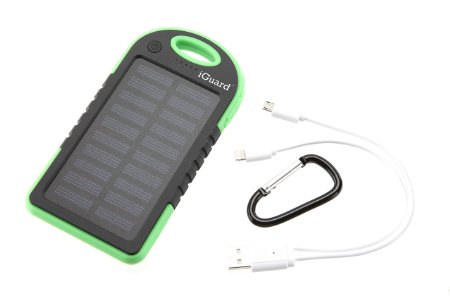 Solar Charger BUNDLE! iGuard 5000mAh Portable Power Bank Dual USB Carabiner   iPhone 6   Android charger included! Portable Waterproof Dustproof Shockproof for Phones, iPad, GoPro, Tablets, Cameras