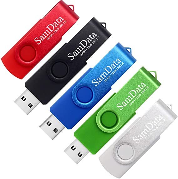 SamData 32GB USB Flash Drives 5 Pack 32GB Thumb Drives Memory Stick Jump Drive with LED Light for Storage and Backup (5 Colors: Black Blue Green Red Silver)