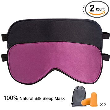 Sleep Mask Pack of 2, LIANSING Silk Eye Mask for Sleeping, Comfortable and Super Soft Night Blindfold Sleeping Mask Eye Shade for Women Men