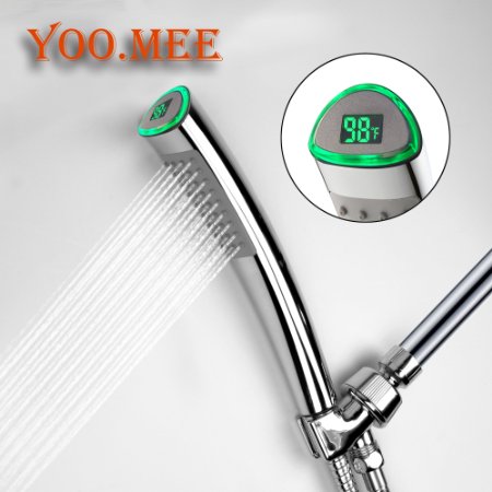YOOMEE LED Hand Held Shower Heads by Powerful High Pressure Shower Water Powered Light by Digital Temperature Display for Body Health and Pet Shower Shower Accessories w Hose Bracket Teflon Tape