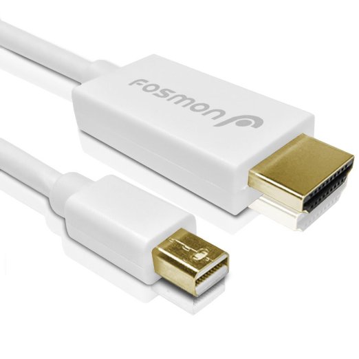 Fosmon Mini DisplayPort (Mini DP/mDP/ ThunderBolt/ThunderBolt 2 Port Compatible) to HDMI Adapter Cable - White - 15ft (Fosmon Logo)