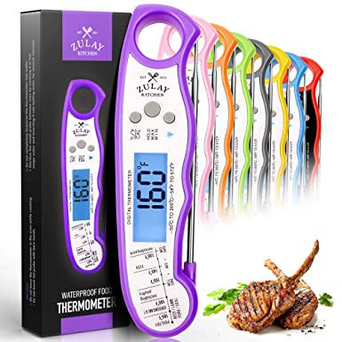 Zulay Digital Meat Thermometer for Grill - (Waterproof) Instant Read Food Thermometer with Backlight Display & Internal Magnet Mount - Cooking Thermometer for Meat, Kitchen, Outdoor & BBQ - Purple