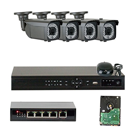 GW Security 4 Channel 1080P Network NVR (4) x 1080P Outdoor /Indoor HD IP Security Camera System - 2.8~12mm Varifocal Zoom Lens 180 ft IR Long Distance - Include Pre-installed 1TB Hard Drive
