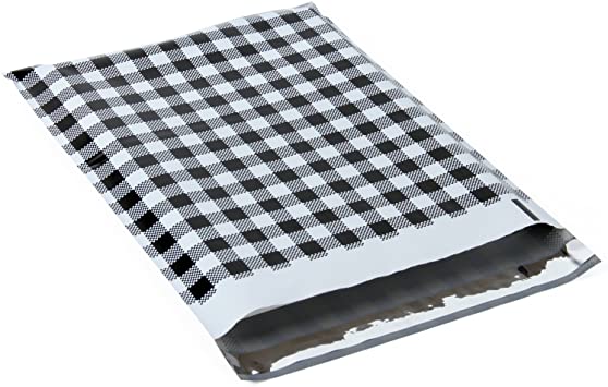 RUSPEPA Poly Mailer Shipping Bag - 2.3 Mil Black and White Plaid Design Envelopes with Self Seal Adhesive Strip - 10x13 Inch - 100Pcs - Black Plaid