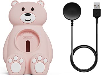 SIKAI Cute Pink Bear Charger Stand Compatible with Samsung Galaxy Watch 4 / Galaxy Watch 4 Classic/Galaxy Watch 3 / Active, Soft Silicone, Nightstand Mode, Home/Office Use, Ideal Gift (with Charger)