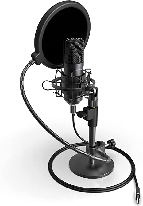 Amcrest USB Microphone for Voice Recordings, Podcasts, Gaming, Online Conferences, Live Streaming, Cardioid Microphone with Pop-Filter, Shock Mount, Adjustable Heavy Metal Stand, AM430-PS