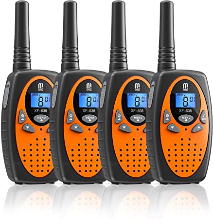 Walkie Talkies 4 Pack, MTM 22 Channels Two Way Radios Walkie Talkies for Kids and Adults Handheld Long Range Clear Sound with Noise Cancelling for Camping Hiking（Orange）