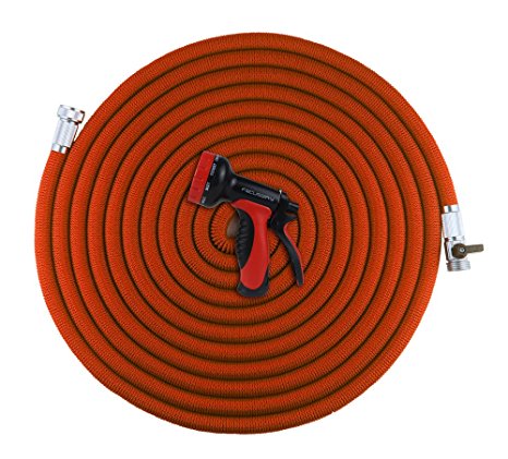 FOCUSAIRY Newest 75 Feet Expanding Heavy Duty Expandable Strongest Garden Water Hose with Shut Off Valve Solid Metal Connector and 10-pattern Spray Nozzle