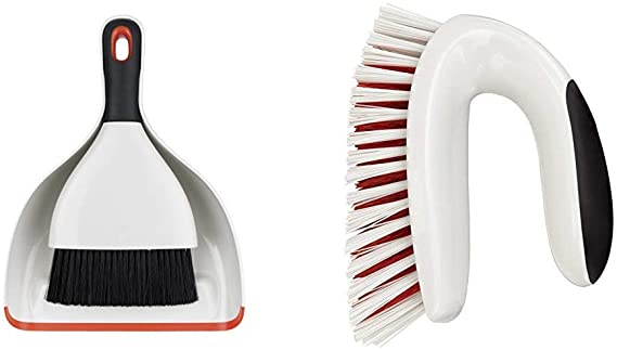 Oxo Good Grips Dustpan and Brush Set - Black/White/Red & Good Grips Household Scrub - White