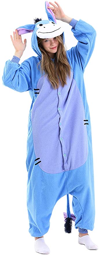 Eeyore Adults Onsie Pajamas-Halloween Costumes Animal Cosplay One Piece Pajamas for Women Men