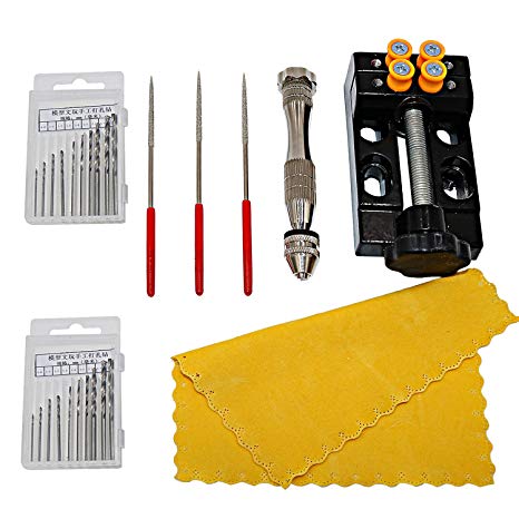 Yasumai Mini Clamp Table Bench Vice   Precision Pin Vise Model Hand Crank Drill Press with 20 Pcs Twist Drill Bit Drilling Holes Center Punch Rotary Tools for Jewelry Nuclear Clip On DIY Carving Tool Bed Nuclear Carving Clamp Needle File