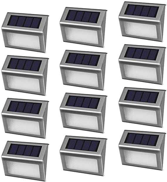 [12 Pack]iThird Solar Powered Step Lights LED Solar Deck Lights Outdoor Daylight Stainless Steel Decoration for Stair Fence Path Auto ON/Off Weatherproof Upgrade