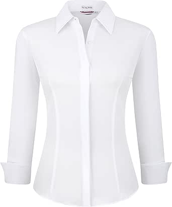 Alex Vando Womens Dress Shirts Wrinkle Free Regular Fit Long Sleeve Stretch Work Shirt