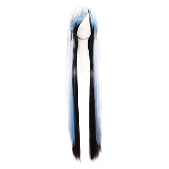 MapofBeauty 40" 100cm White/Blue/Black Long Straight Cosplay Costume Wig Fashion Party Wig