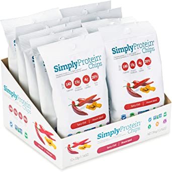 SimplyProtein Chips, Spicy Chili, GF and Vegan - 0.072 Pound, Pack of 12