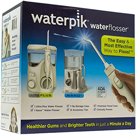 Waterpik Ultra Plus Water Flosser Nano Flosser Deluxe Traveler Case Tip Storage Case and 12 Accessory Tips Combo Pack