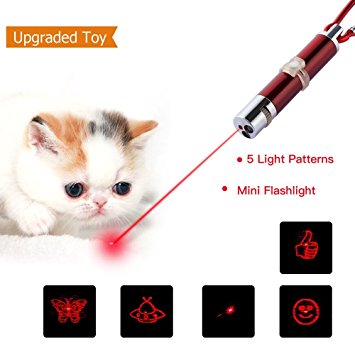 Cat Catch LED Light 5 in 1 Multiple Funny Patterns Pussies Chase Toy Stick Interactive LED Toy Training Funny Kitten Toy Mini Flashlight Great Tool for Teasing Cat