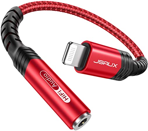 JSAUX Lightning to 3.5mm Female Headphone Jack Adapter, APPLE MFi Certified iPhone Audio Dongle Cable Earbuds Headphone Converter Compatible with iPhone 11/11 Pro/11 Pro Max/X XR XS XS Max 8 8P 7-Red