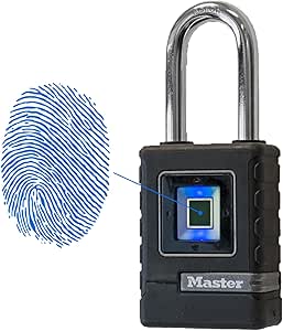 MASTER LOCK Heavy Duty Biometric Padlock [Weatherproof] [Fingerprint Lock and Back-Up Directional Lock] [Long Shackle] 4901EURDLHCC - Ideal for Outdoor Applications